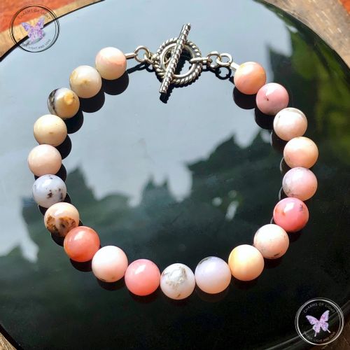 Pink Opal Healing Bracelet with Silver Toggle Clasp